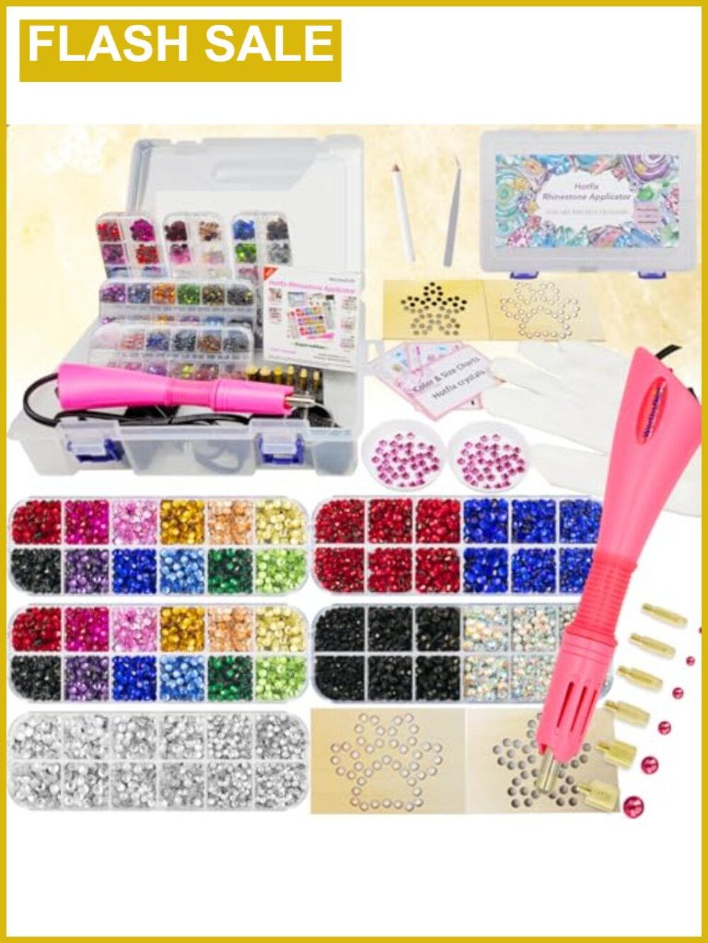 Rhinestone Applicator Kit 8600 Glass Hotfix Stones 3 Sizes